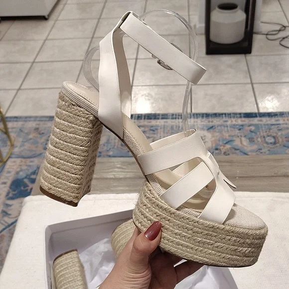 New The Drop  Espadrille Strappy Heeled Sandals In White/ Natural Combo Size 10 - Picture 6 of 10